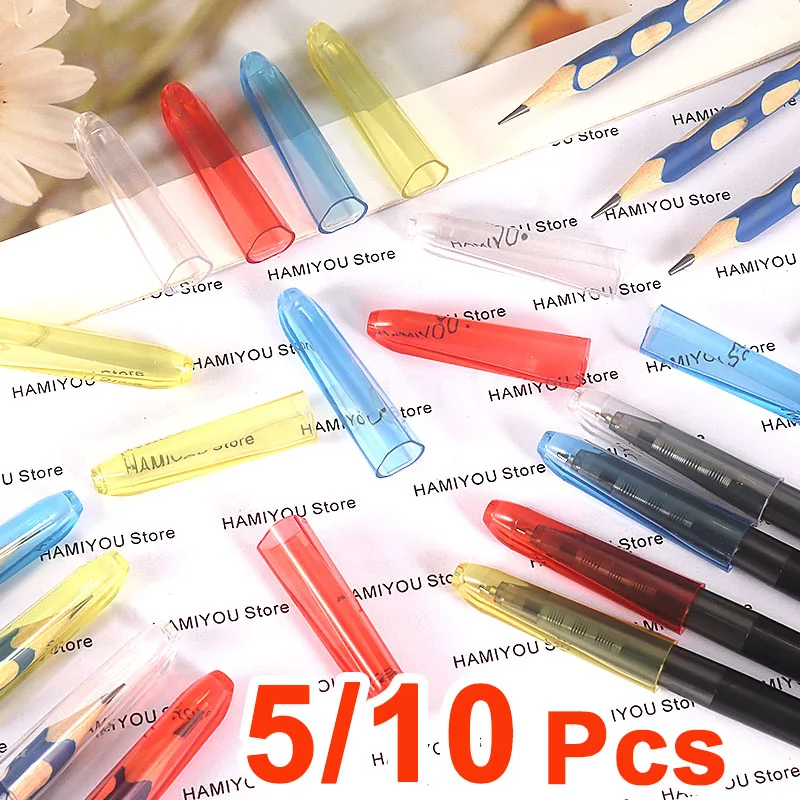 10-5 PCS Large Triangle Clear Plastic Pencil Cap Transparent Pencil Top Pencil Protective Cap Extender Hard Sturdy Cute Blue Red