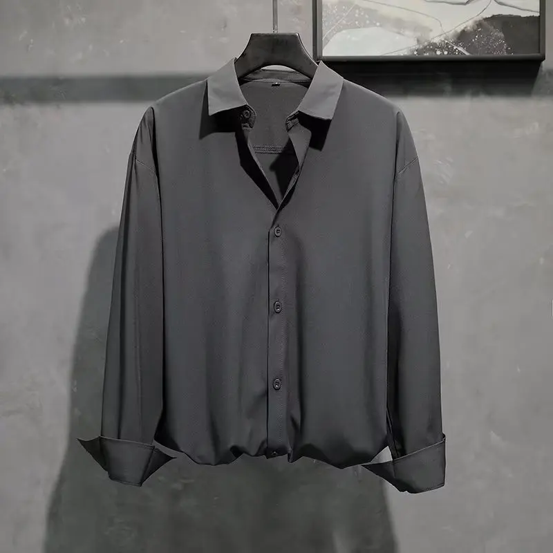 Solid Color Shirt Men Long-sleeved Korean Style Trendy Casual Cardigan Spring and Summer Droop Top XJ12