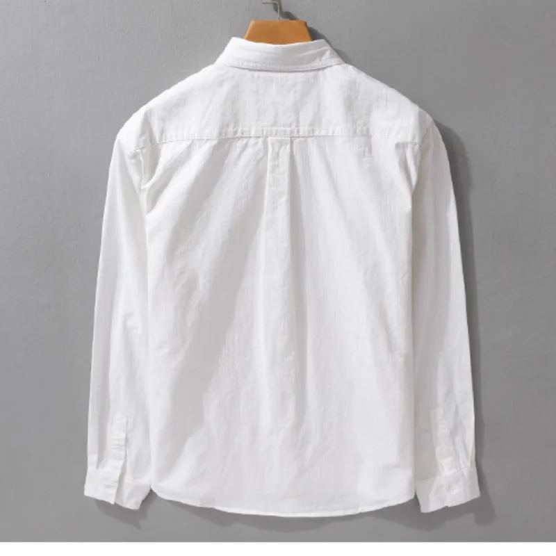 Simple Solid Color 100% Cotton Shirts for Men Clothing Casual Big Pocket Soft Long Sleeve Men Shirts FY3109