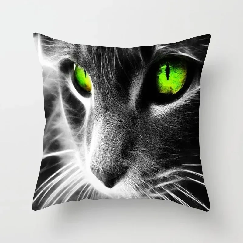 Funda de almohada con patrón de gato de dibujos animados, decoración para el hogar, oficina, amor divertido