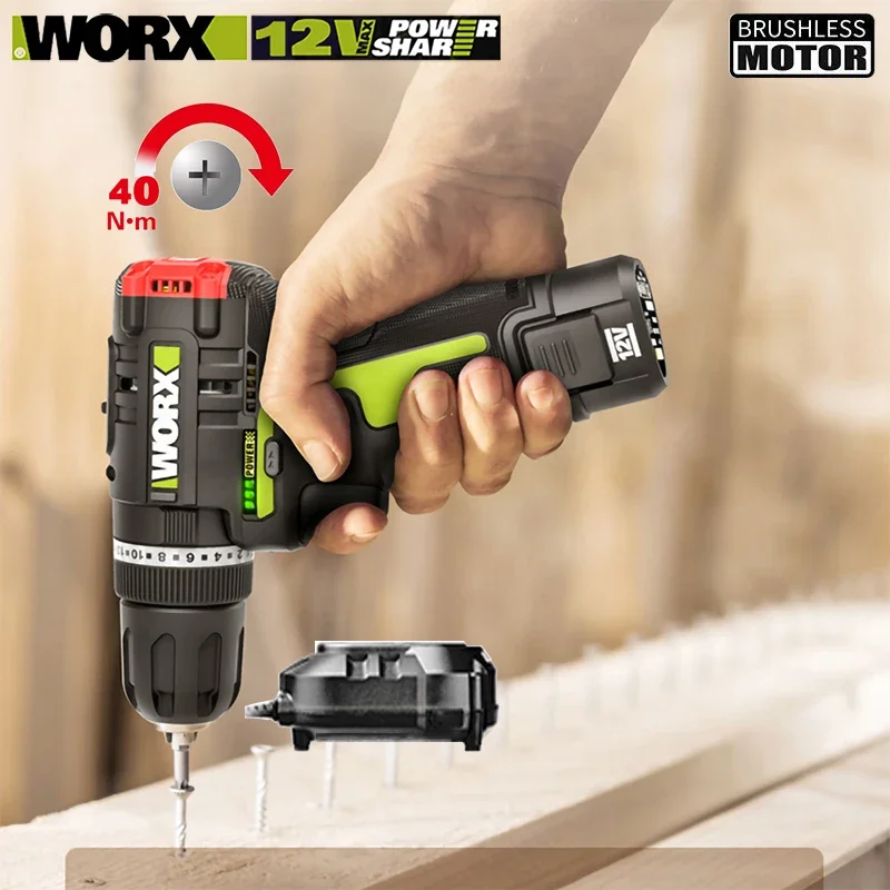 Worx WU131X Taladro de impacto inalámbrico sin escobillas Max 40Nm 27000bpm Herramienta desnuda o con una batería y 1 cargador Plataforma universal de 12v