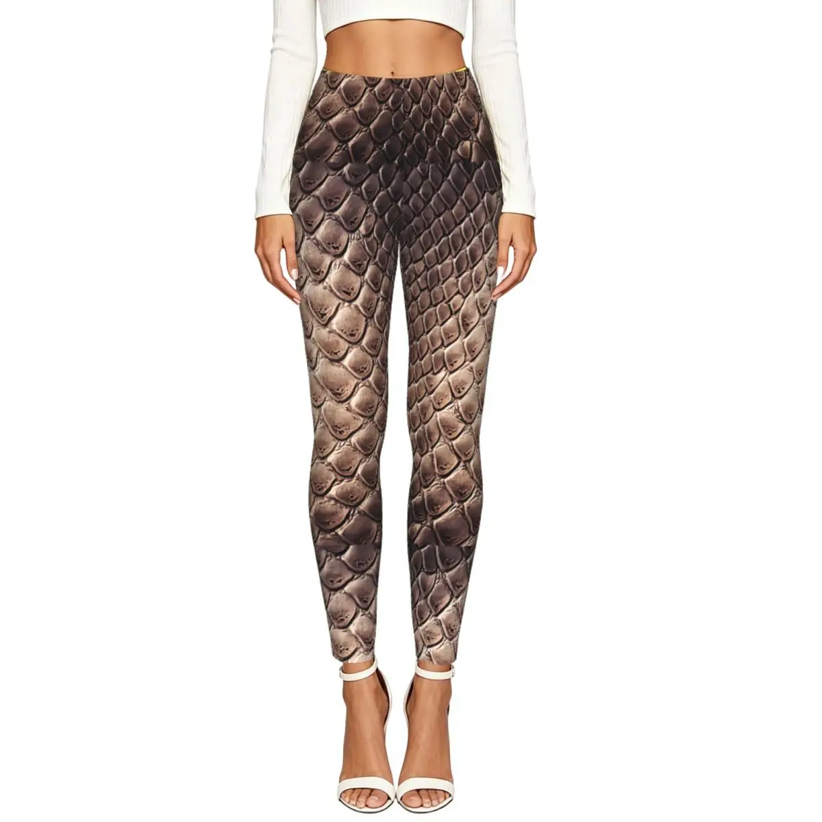 Snake Skin Texture Print Women Stretchy Leggings High Elastic Comfortable Fitness Yoga Pants