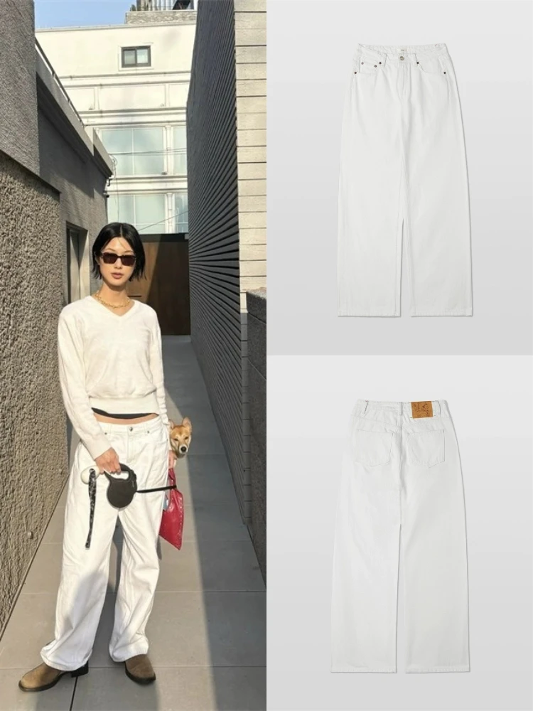 

High Waist Wide Leg Denim Jeans Loose Slimming Drapey Vintage Straight Dad Pants Cotton Color Autumn Ladies Faion