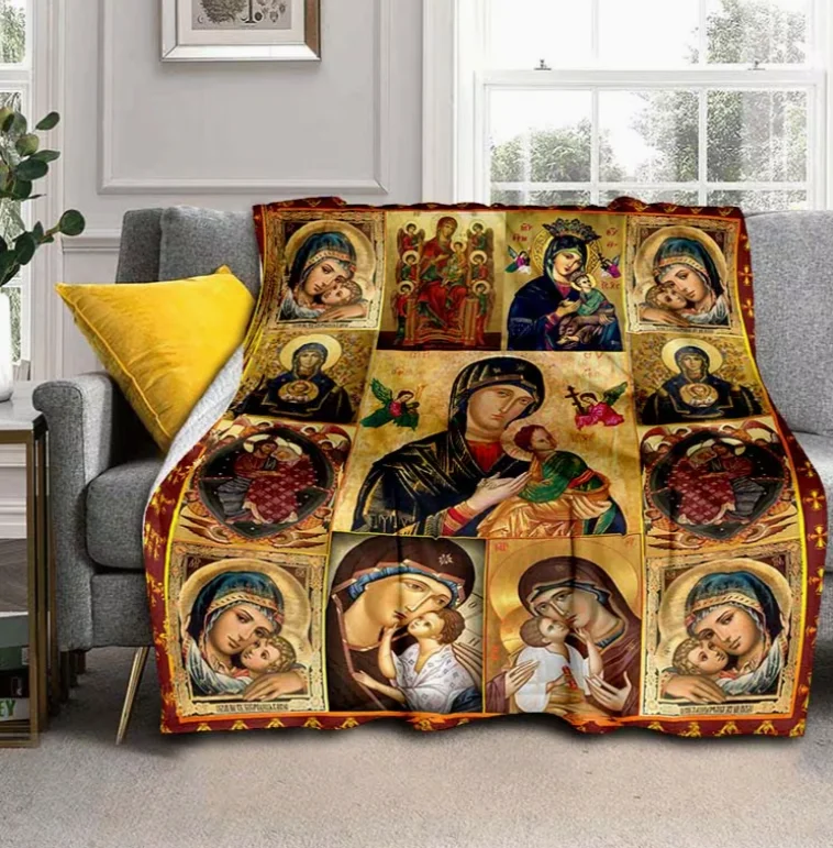 1pc Virgin Mary Blanket, Warm and Soft Lightweight Flannel Throw for Sofa, Bed, Travel, Camping, Livingroom, Office Couch Chair