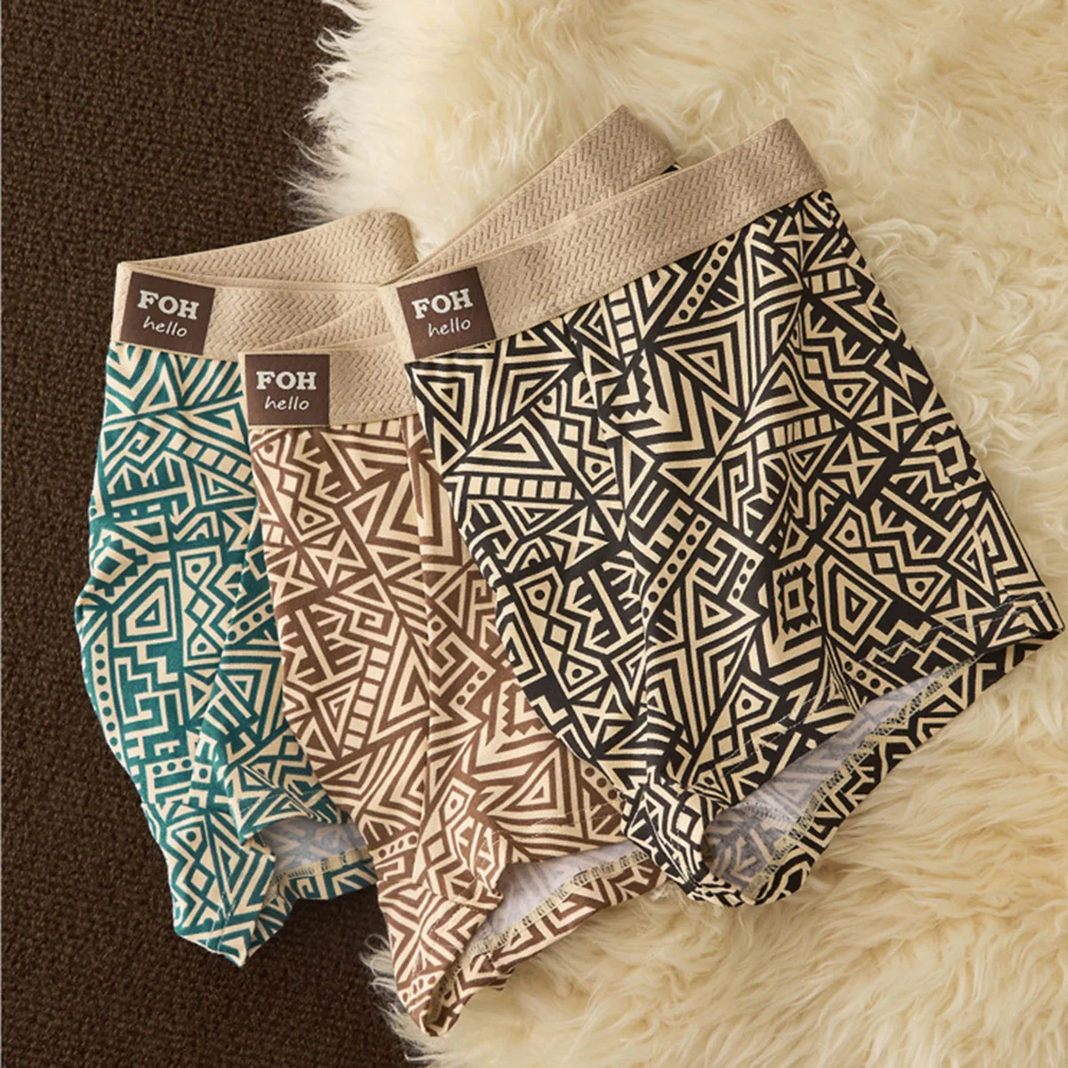 1/3 Pcs Men's Cotton Boxer Shorts Breathable Comfortable Underwear Man Printed Trendy Ethnic Retro Square Underpant Male Panties