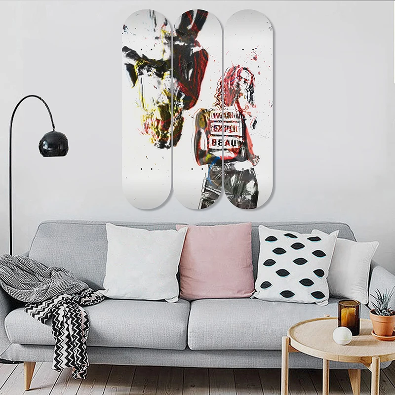 Set of 3pcs Decorative Board Pop Art Skateboard Wall Art 7-layer Maple Decoration Skateboard Furnish and Decorate for Home Decor