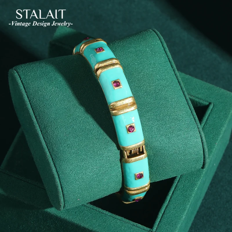 

Винтажные бамбуковые эмалированные браслеты с дизайнерскими подвесками золотого цвета, антикварные синие браслеты, свадебные украшения, высокое качество, новинка 2025 г.