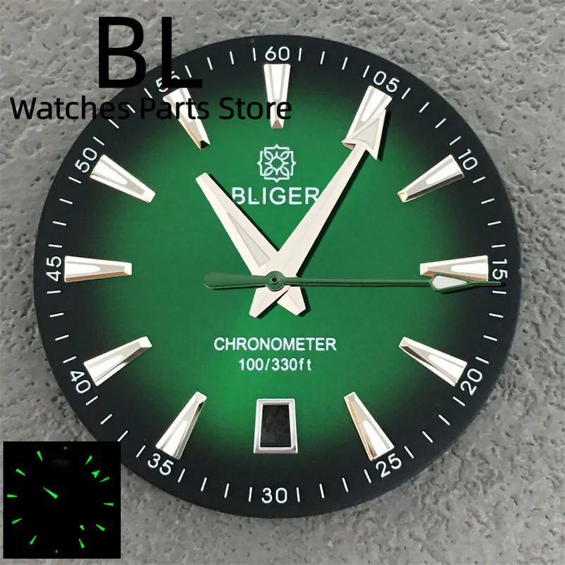 BLIGER 33.2MM A150 Watch Dial And Hand Set 6 O'clock Date Window Green LuminouSuitable For NH35 Movement Replacement Watch Parts