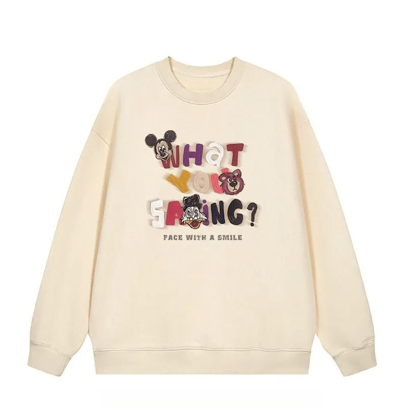 بلوفر بقلنسوة بحروف ميكي للسيدات لخريف وشتاء 2025 جديد بأكمام طويلة وفضفاض على طراز كسول