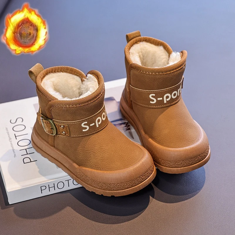 

Ботильоны для мальчиков и девочек, детские короткие сапоги с круглым носком на толстом меху, новинка зимы 2024, детские модные ботинки, универсальная мягкая подошва