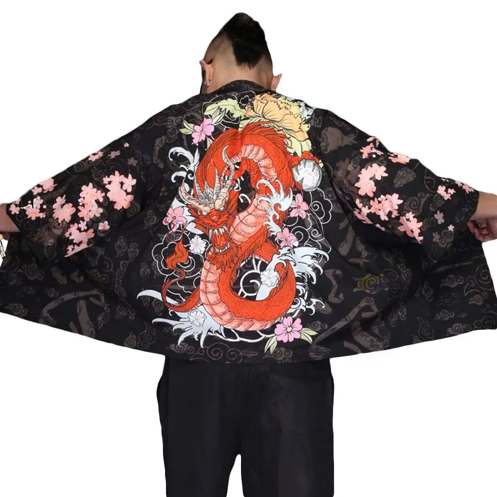 Men Japanese Kimono Cardigan - Chinese Style Japanese Robes Cardigan Feather Knitting Coat - Summer