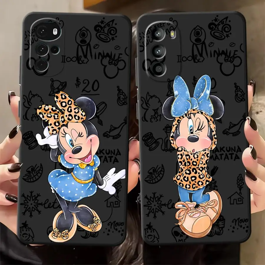 Casing Penutup Ponsel Lembut Hitam Macan Tutul Modis Minnie Mickey untuk Motorola Mot G32 G52 G60s G60 G53 G30 G51 G73 G50 G22 Edge40 G71