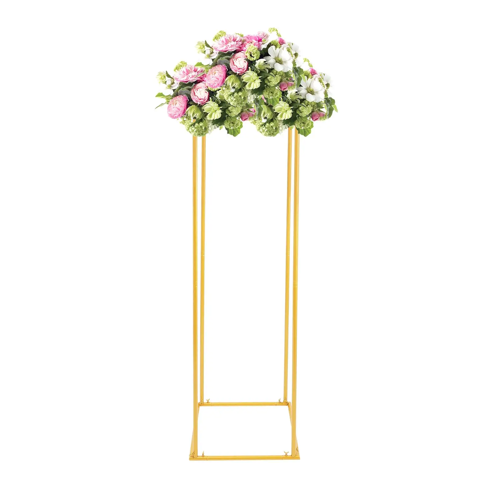 71Portafiori per matrimonio in oro, Portafiori con colonna in metallo, Vaso di fiori geometrico alto per la decorazione di nozze per feste in casa, Mais
