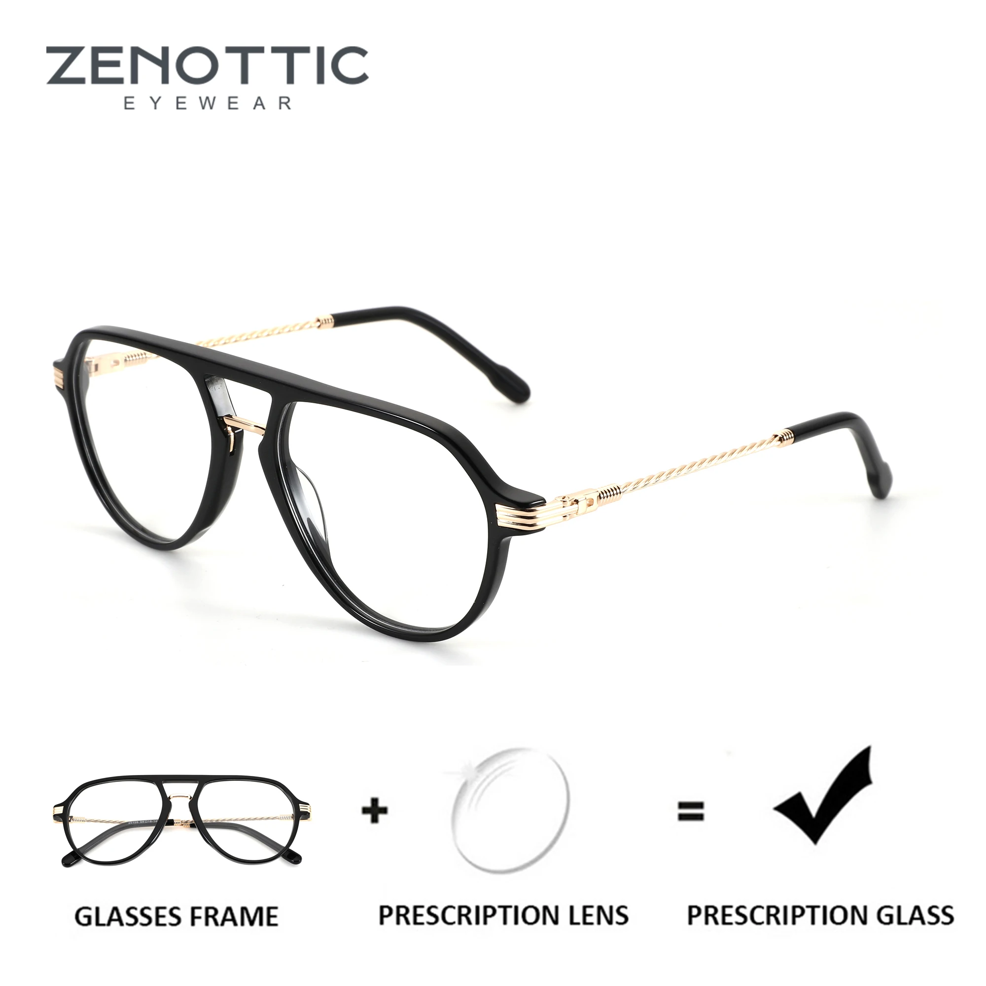 Очки ZENOTTIC (размер XL) из ацетата и металла, с диоптрическими линзами, в стиле 