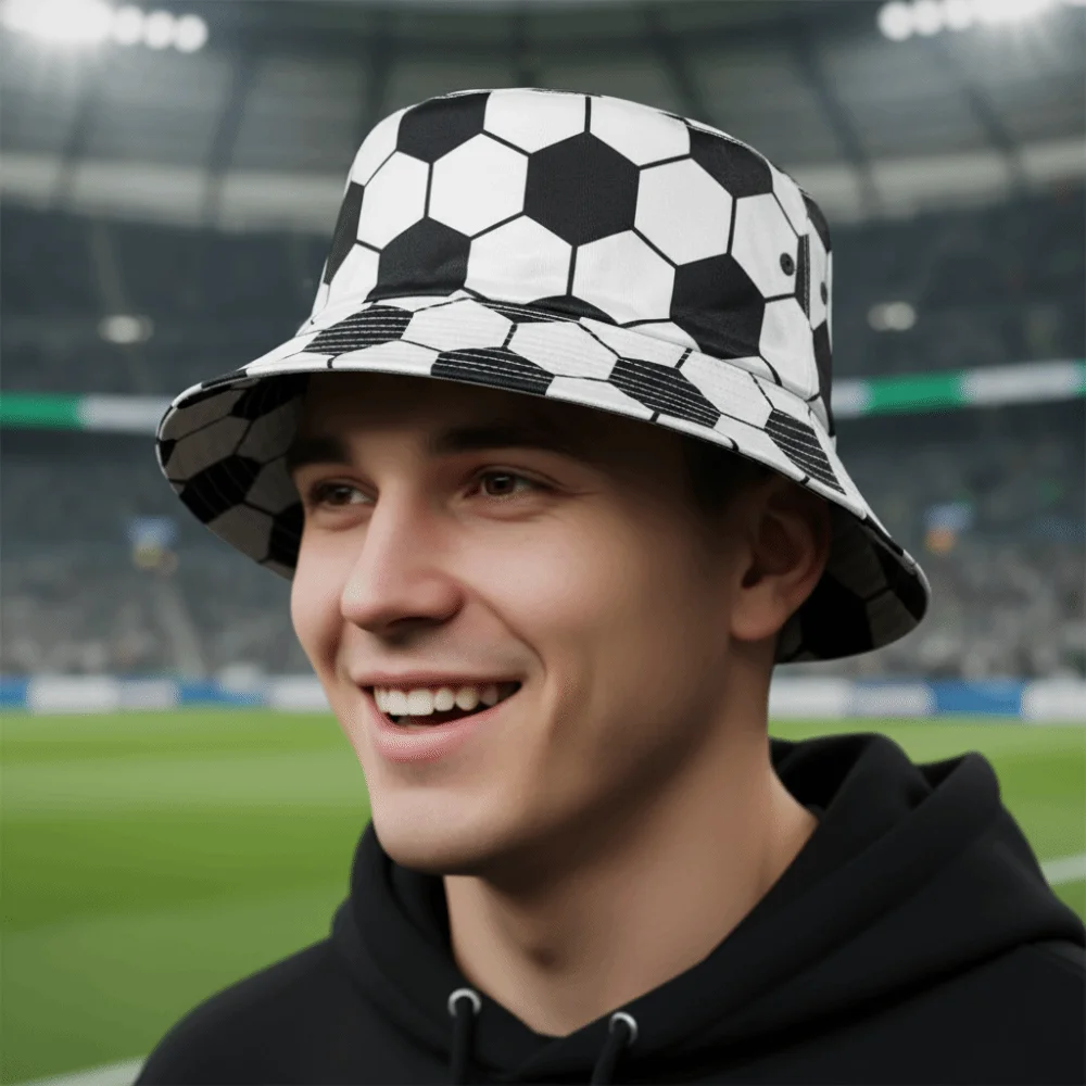 Korean Style Soccer Pattern Bucket Cap Breathable Folding Sunscreen Basin Cap Polyester Versatile Football Fisherman Hat Work
