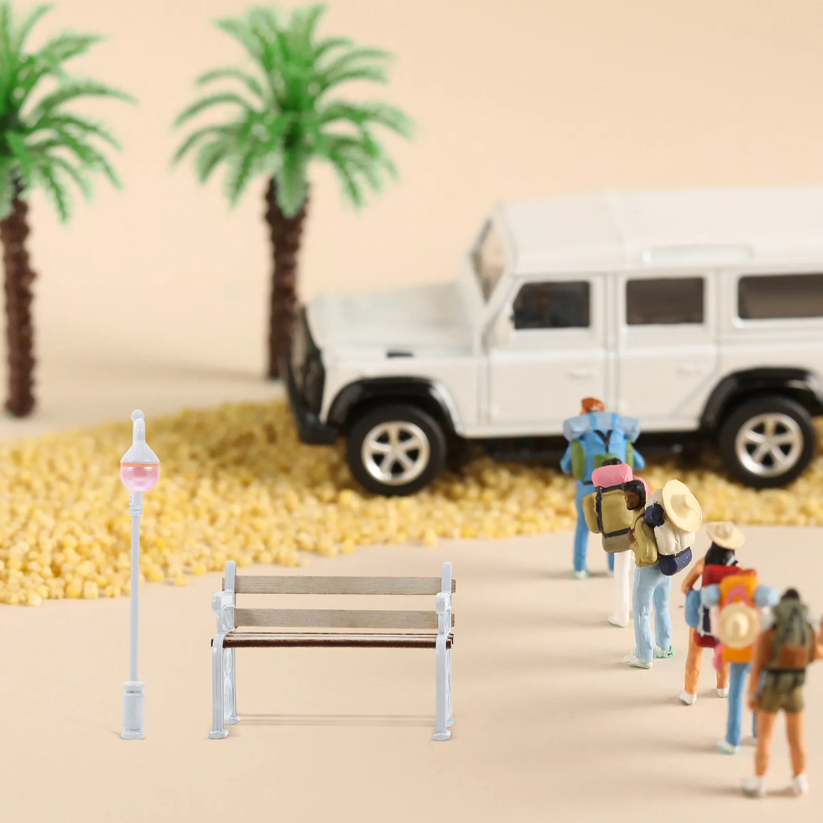 1Set Bench Seat and Street Lamp Micro Landscape Decoration Miniature Garden Lamp Post Lights for Dollhouse Scene