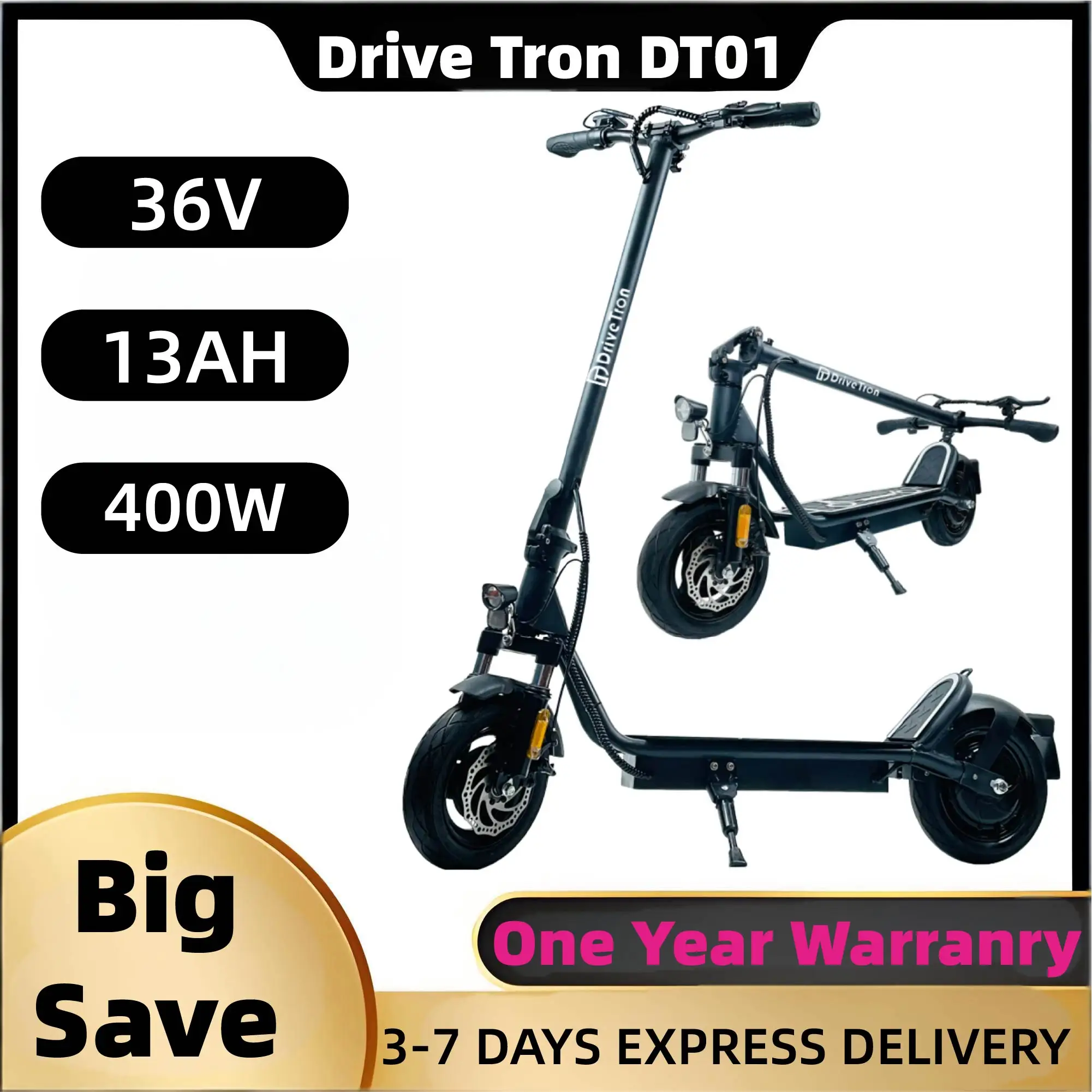 

Электрический скутер Drive Tron DT01, двигатель 400 Вт, аккумулятор 36 В, 13 Ач, максимальная скорость 30 км/ч, максимальный диапазон 45 км