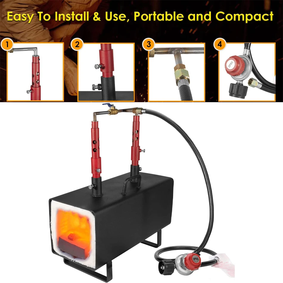 

Propane Gas Forge Double Burner Blacksmithing Forge Large Capacity Square Propane Burner Forge for Farrier Knife and Tool Making