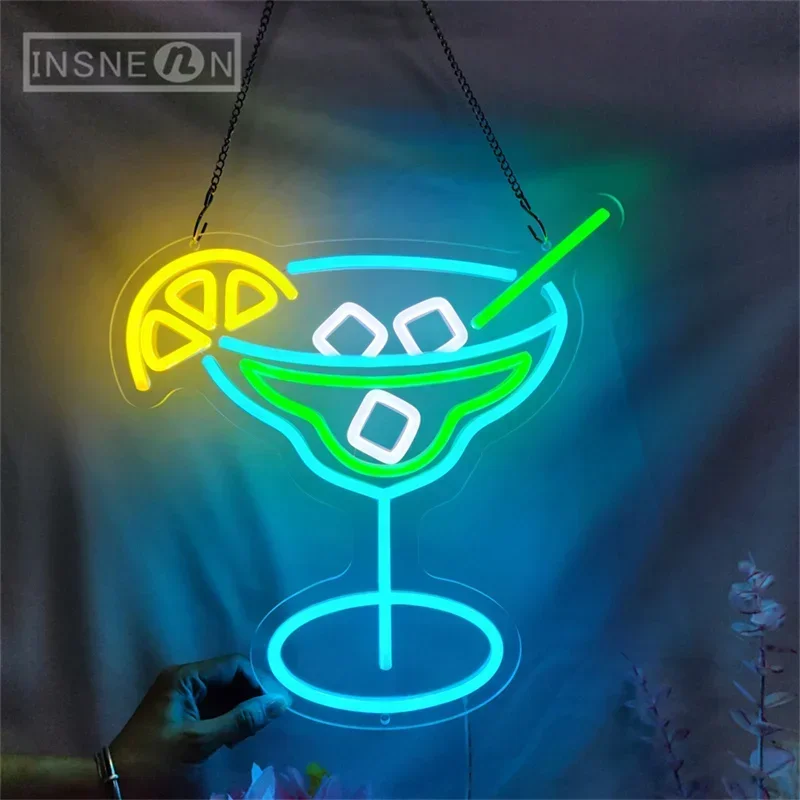 Cocktail Glass Neon Signs USB Acrylic LED Light For Bedroom Wall Decoration Bar Restaurant Nightclub Birthday Party Neon Signs