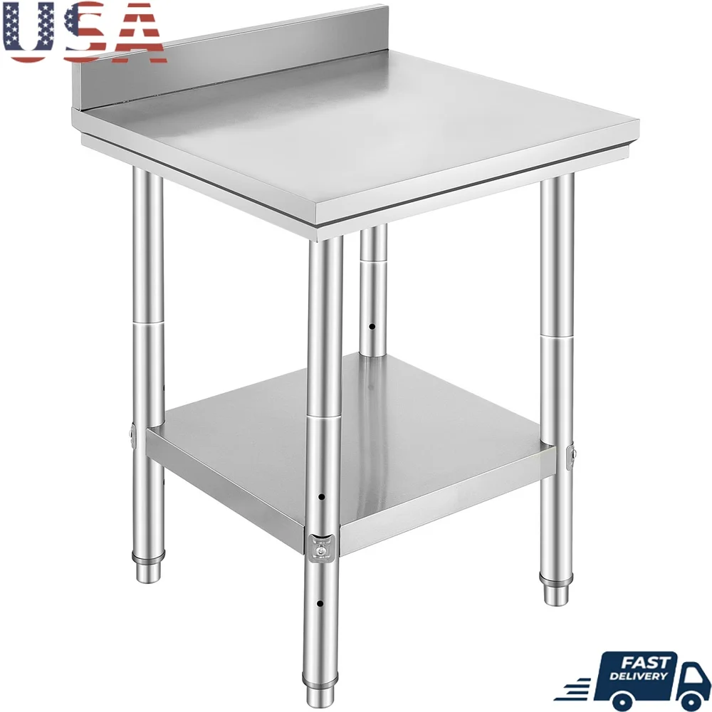 

Stainless Steel Commercial Kitchen Prep Table Heavy Duty Worktable with Adjustable Shelves Food Preparation and Storage