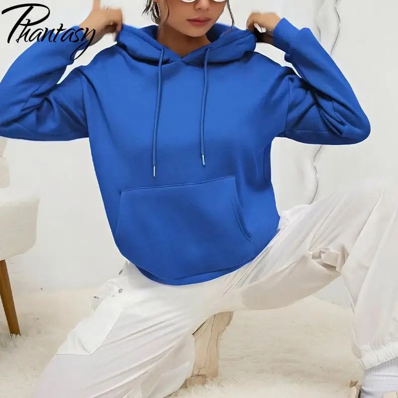 Phantasy Color sólido Sudadera con capucha moda Casual suelto cordón bolsillo suéter de manga larga mujeres Multicolor Unisex mujeres ropa de calle