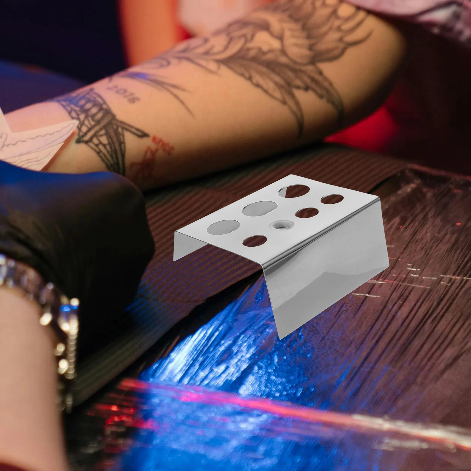 

5 Pcs Color Rack Tattoo Ink Cup Holder Stainless Steel Display Stand for Cups Assorted Holes Tattoo Supplies Organizer