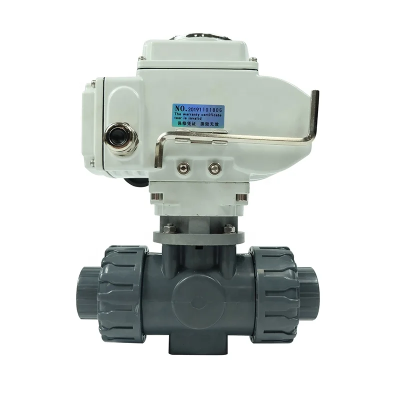 4-20mA Plastic Motorized PVC 3 Way Ball Valve 220V DN50 on Off Type Electric Actuator 3 Way PVC CPVC Ball Valve Double Union