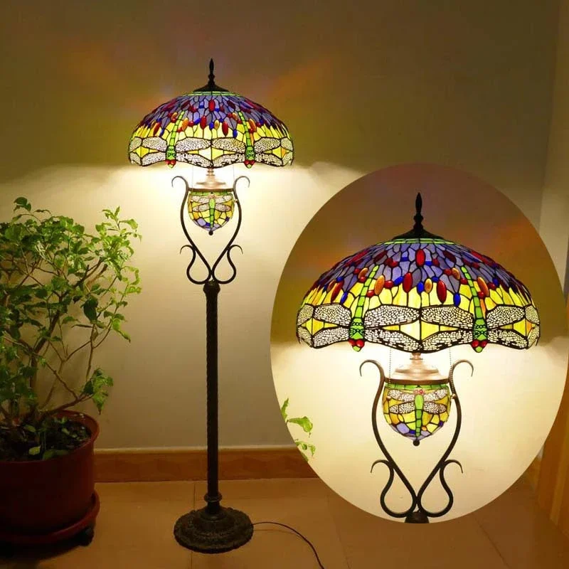 Saman Tiffany Vloerlamp Amerikaanse Retro Woonkamer Slaapkamer Lamp Land Gebrandschilderd Glas Vloerlamp