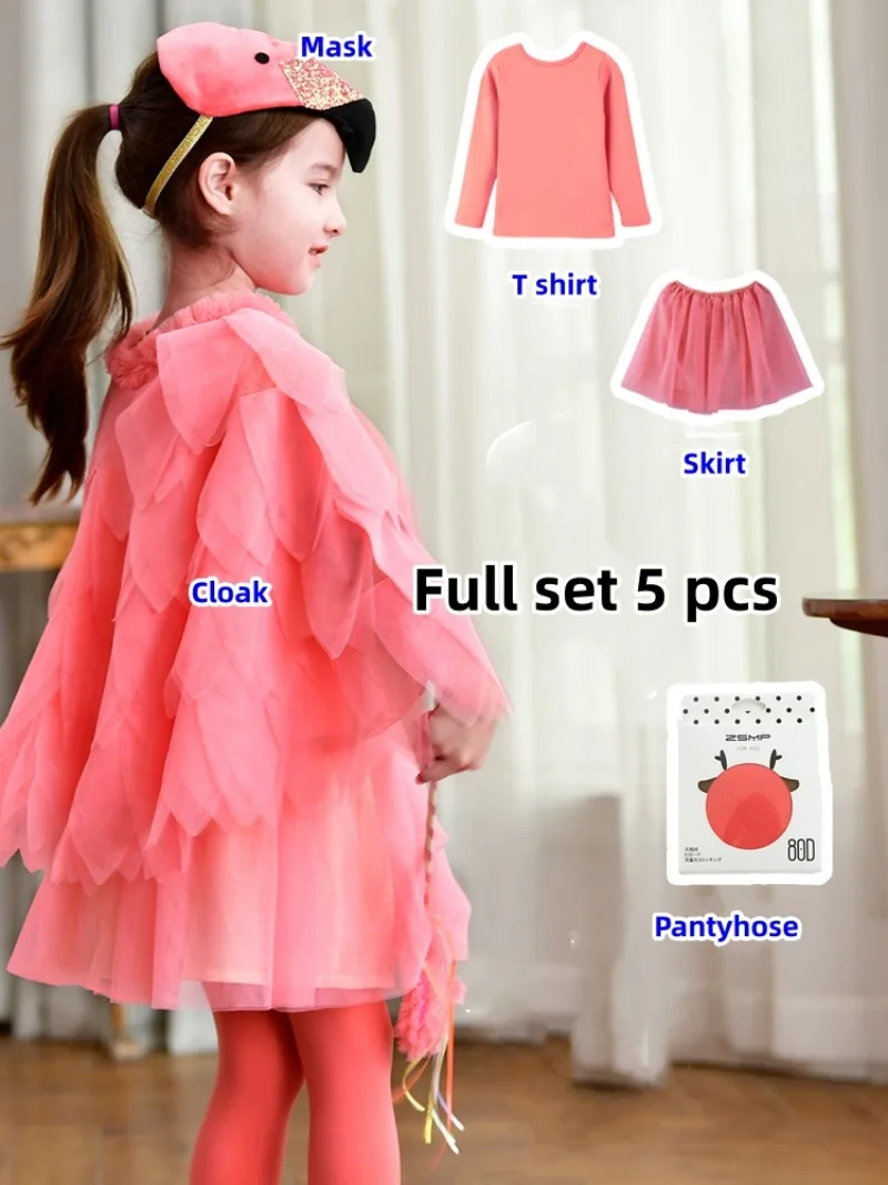 New Girls Flamingo Cloak Sweet Fancy Dress Animal Cosplay Costumes Children Toddler Purim Cosplay Kids Birthday Party Clothing