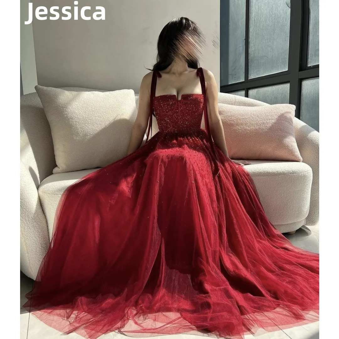 

Jessica Red Prom Dress Beaded Glitter Tulle Evening Dresses 2024Vestidos De Fiesta A-shaped Princess Birthday Party Dress