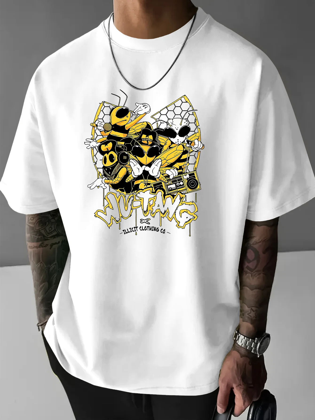 

Summer New Cartoon Bee Print Tshirts For Men Casual Round Neck Short Sleeve Tees Fashion Gift Street Trend Tshirts Men Clothing