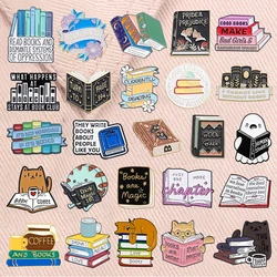 Creative Book Collection Enamel Pins Coffee Lazy Cat Bookworm Nerd Magic Book Brooches Lapel Badge Jewelry Gifts For Friends