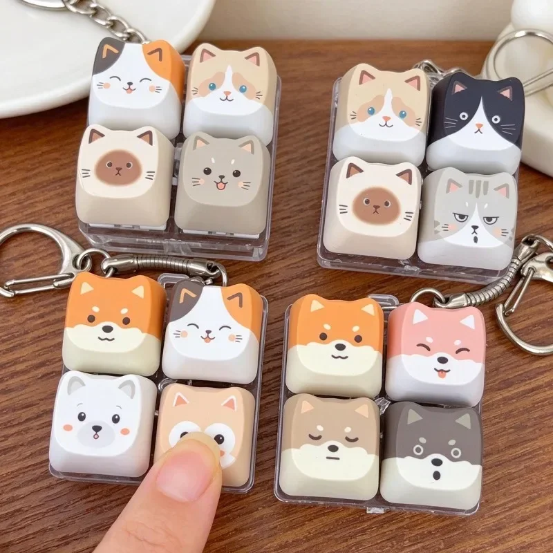 4/9 Keys Kawaii Cat Keyboard Fidget Clicker Keychain Cute Keycap Stress Relief Finger Toy Bag Charm Creative Gift for Friends