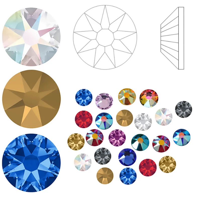 5A Top Quality 8 big 8 Small 16 facets 2078 cut hotfix rhinestone Iron crystal with super strong glue and high shine light