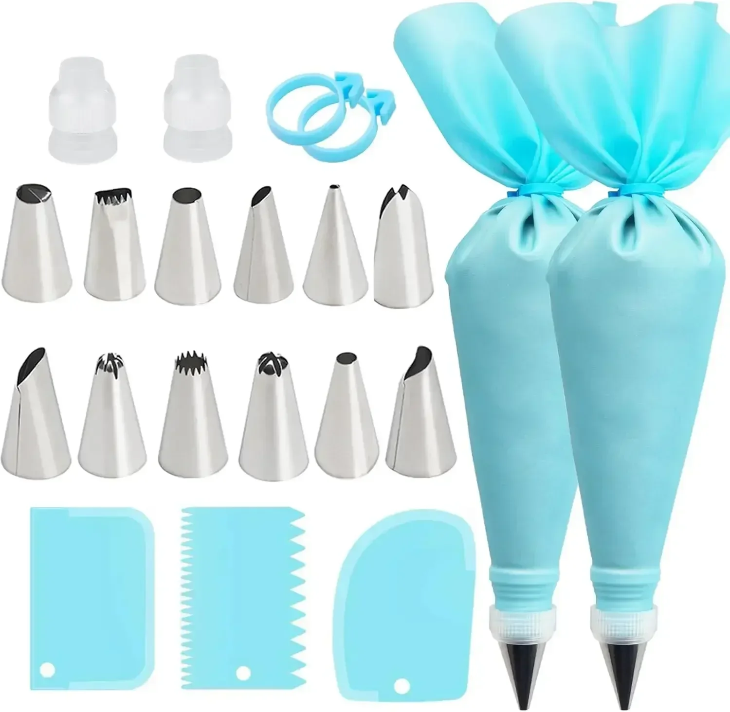 

Reusable Silicone Piping Bags, Stainless Steel Nozzles, Cake Decorating Pastry Set, Baking Tools