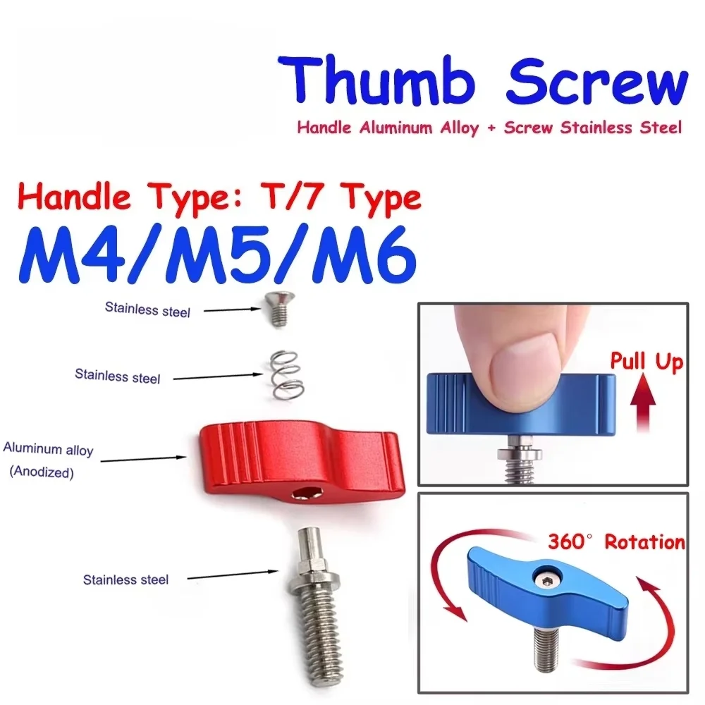 1piece-5pcs M4 M5 M6coloradjustablethumbscrewst Type / 7typehand Tighten Screw Handle Knob Bolt Aluminum Alloy