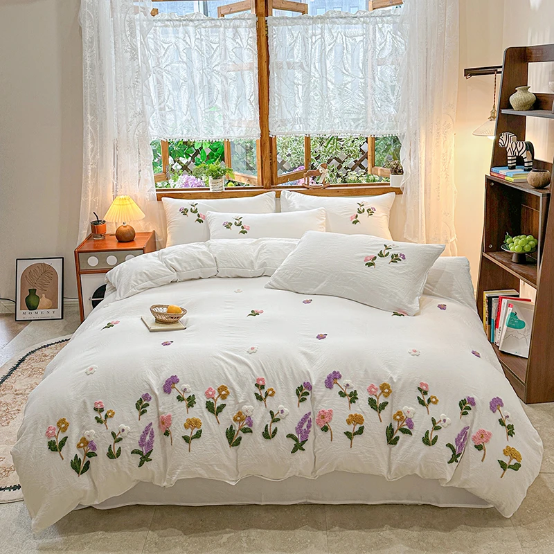 1pc Towel Embroidery Duvet Cover Floral Style Quilt Cover Soft housse de couette Single/Queen Size Duvet Cover (No Pillowcase)