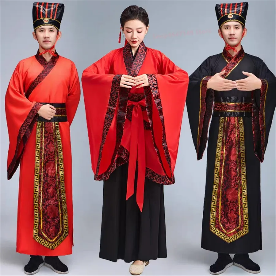 

Chinese Traditional Clothing with Belt for Man Boy Big Size Ancient Costume Black Hanfu Men Tang Dynasty Black Stage Costume
