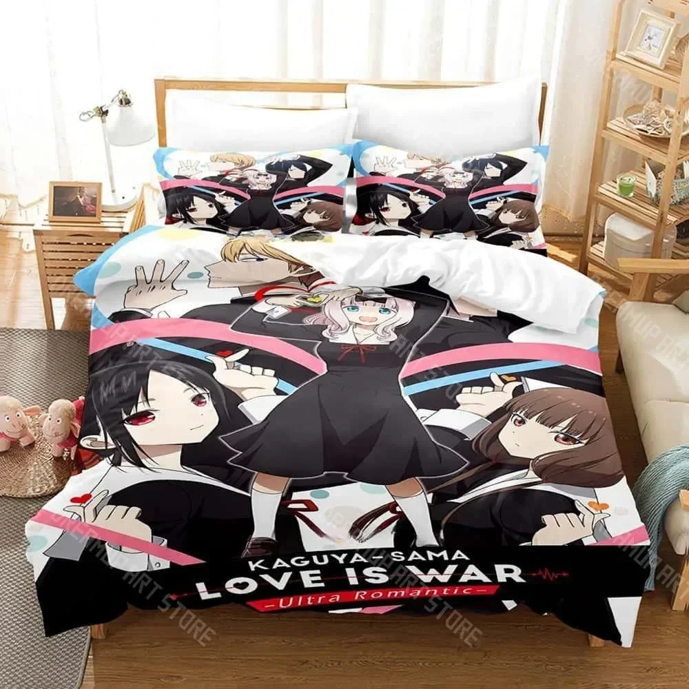 Exquisite 3D Print Kaguya-sama Love Is War Bedding Set Cartoon Anime Three-piece Set Adult Kid Bedroom Duvetcover Sets