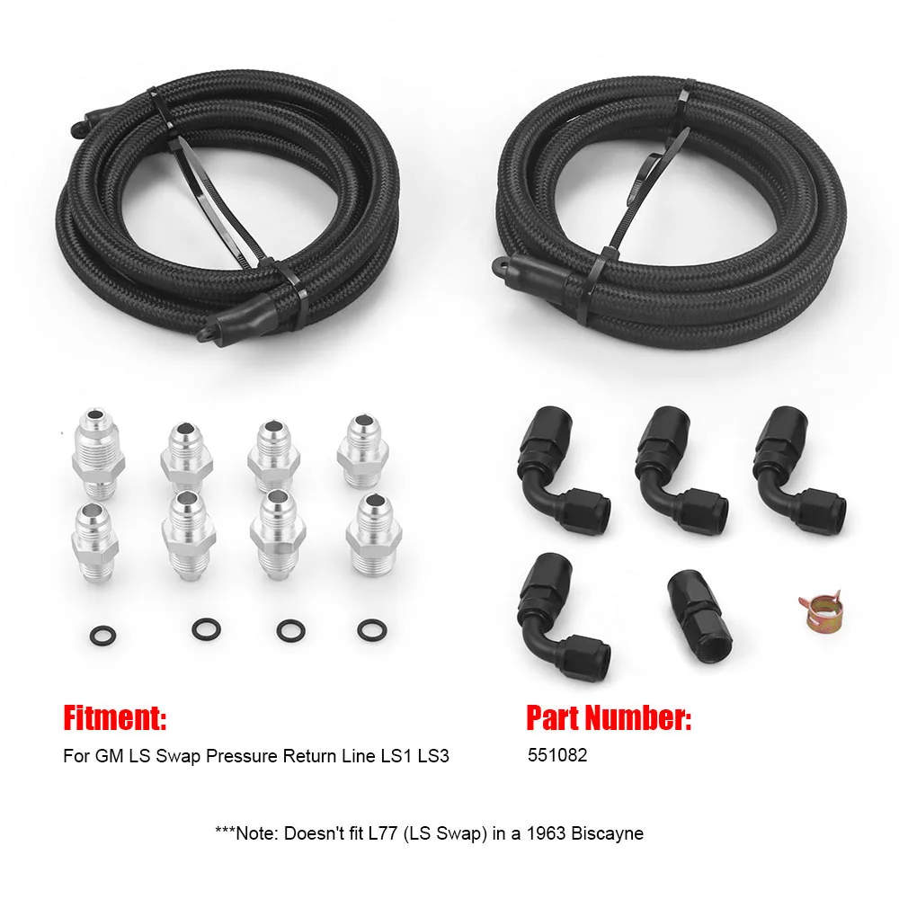 레이싱 AN6 파워 스티어링 펌프 호스 키트 (GM LS 스왑용 펌프 마운트 리저버 포함, 랙앤피니언 손상 방지 압력 리턴)