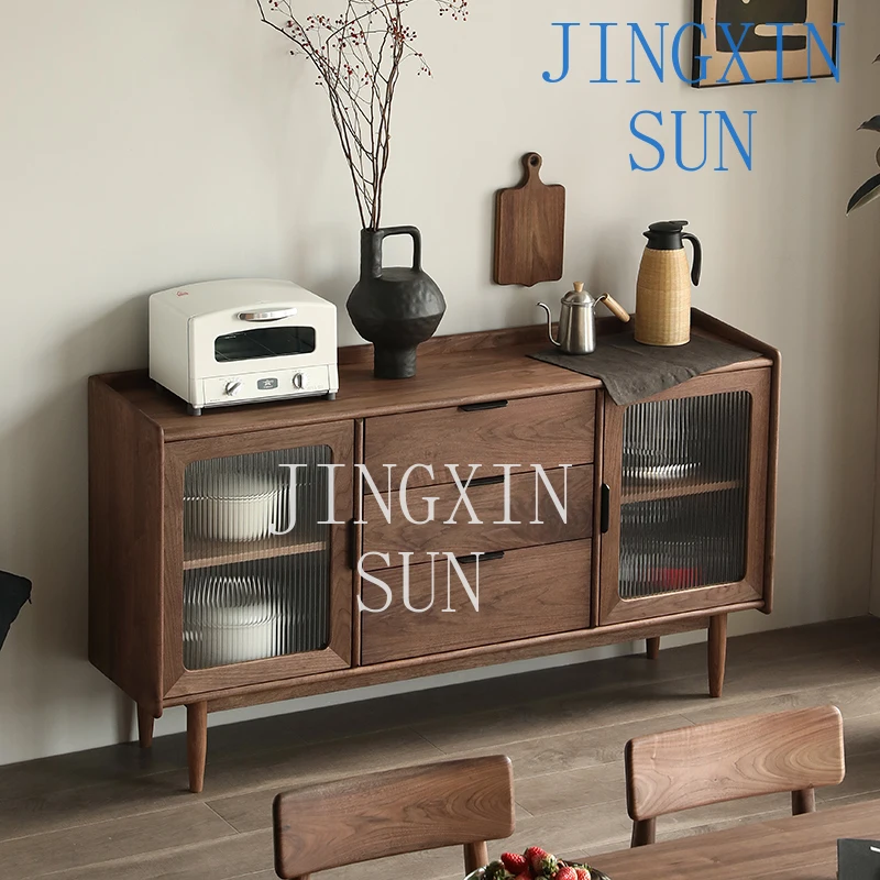 Customizable Nordic black walnut dining side cabinet Japanese style all solid wood simple household small apartment living room