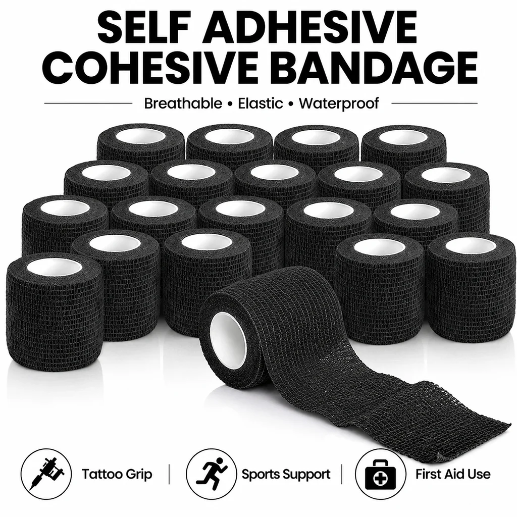 1/3/5/8/10/20Pcs Black Self Adhesive Bandage Cohesive Elastic Tape Waterproof Tattoo Grip Wrap Sports Finger Ankle Support