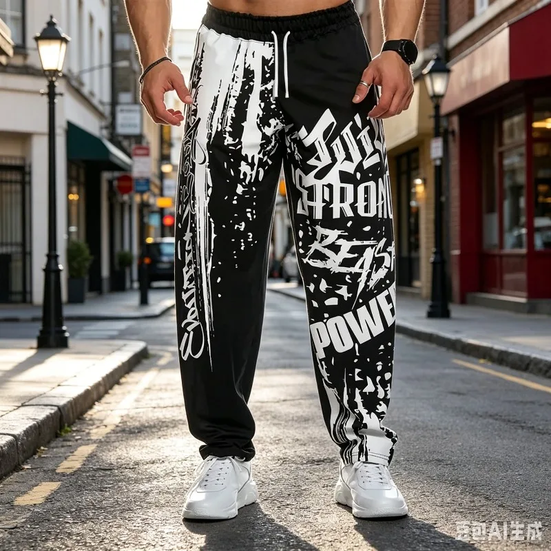 2026 Summer Men Sports Pants Digital Letter Printing Mid Waist Straight Jogging Sweatpants Hip Hop Loose Men Trousers