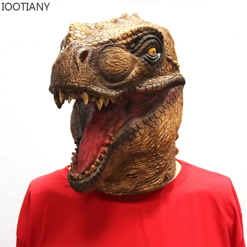 CosplayNew مخيف لينة اللاتكس الكرة ديناصور تأثيري أقنعة الحيوان هالوين كرنفال ديناصور قناع الكبار هالوين الحدث تأثيري Pr