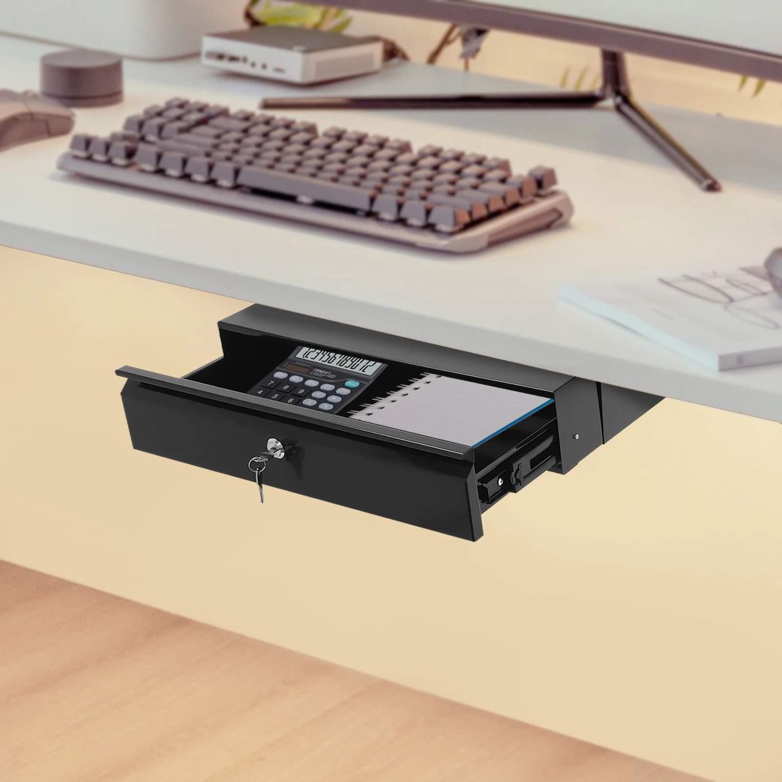 

Выдвижной ящик под стол, металлический выдвижной ящик с замком, невидимая полка для хранения под столом для офиса