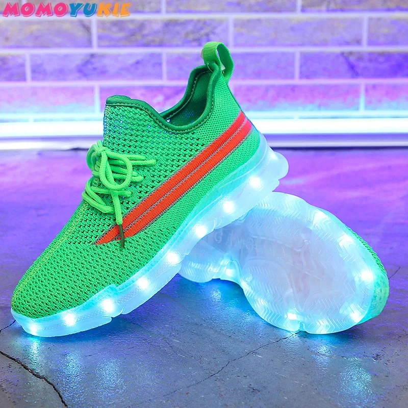 Children\'s LED Lights Breathable Girls Running Shoes Boys Soft Sole Luminous Sports Shoes Baby Sneaker Spring and Autumn New