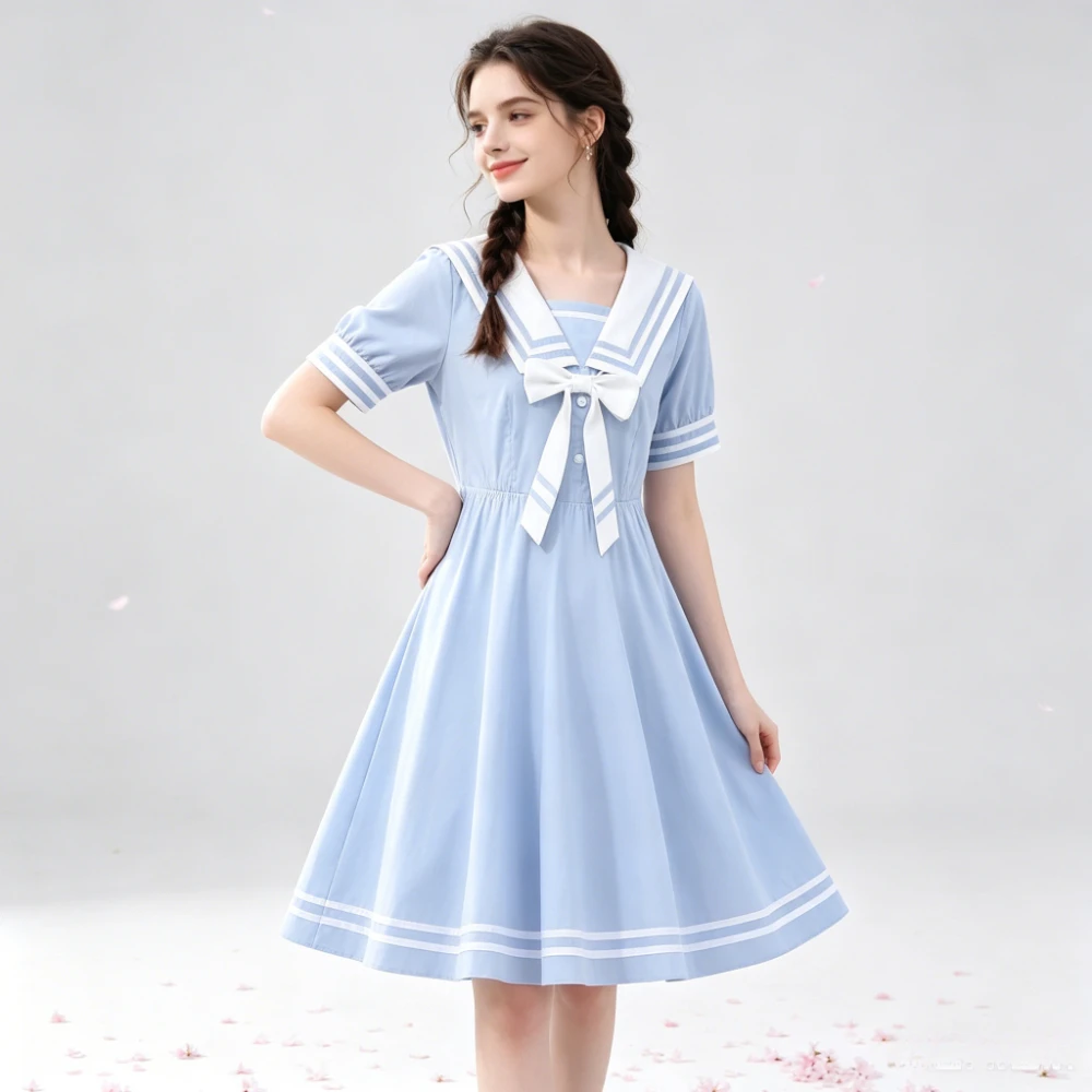 Japanese College JK Sailor Dress,Sweet Summer Student One-Piece Outfit For Daily School Uniform Campus Wear& Cosplay Costume