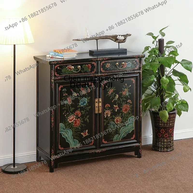 E153 New Chinese solid wood shoe cabinet opposite the door painted old entrance locker new classical side cabinet