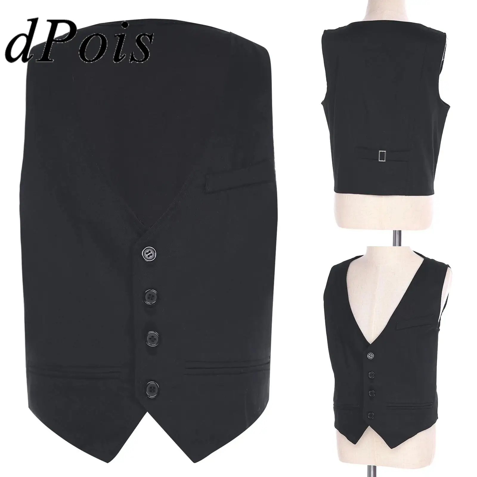 Bambini Ragazzi Abiti Gilet Uniforme scolastica Top Gilet senza maniche Scollo a V Gilet monopetto per matrimonio Compleanno Festa Gilet