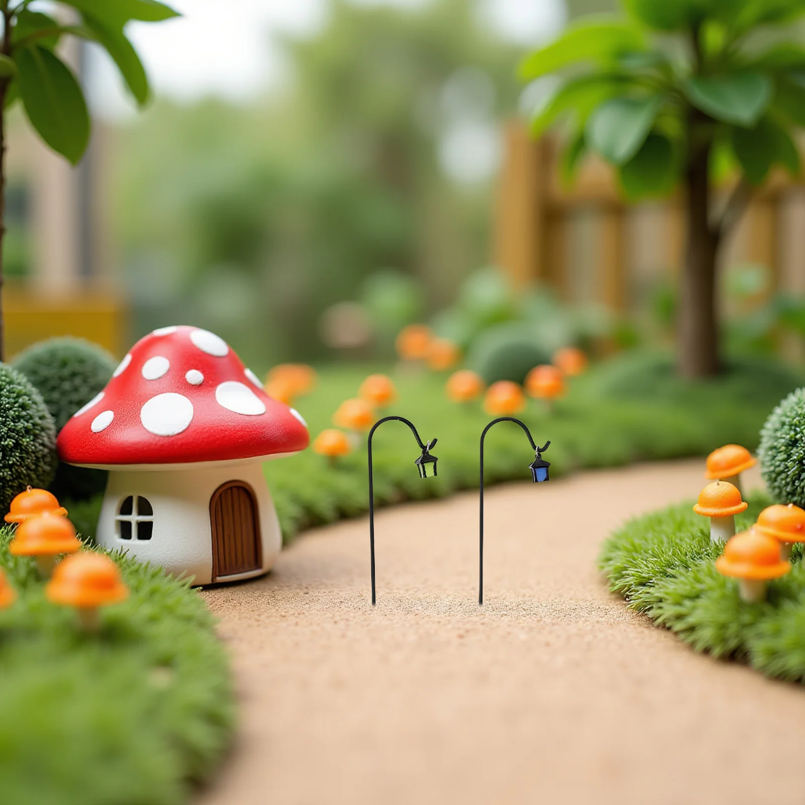 

7pcs Night Glow Lantern Flower Insert Miniature Garden Accessories Fairy Garden Outdoor Decor Vintage Mini Street Light Models